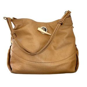 Paolo Masi tan gold sheen genuine leather large shoulder bag